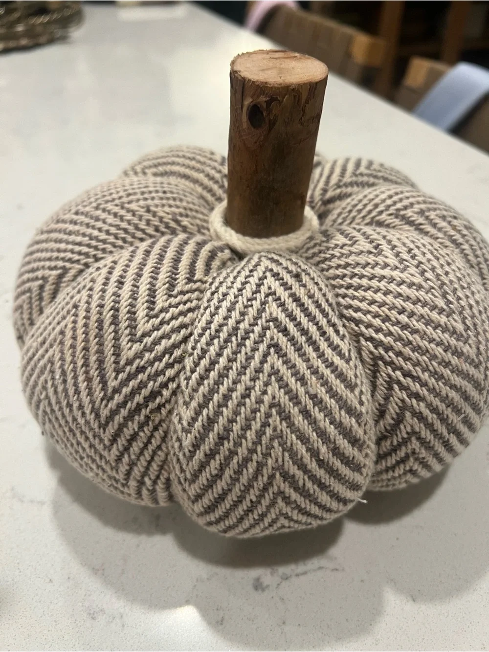 Neutral Knit Pumpkin with wooden stem